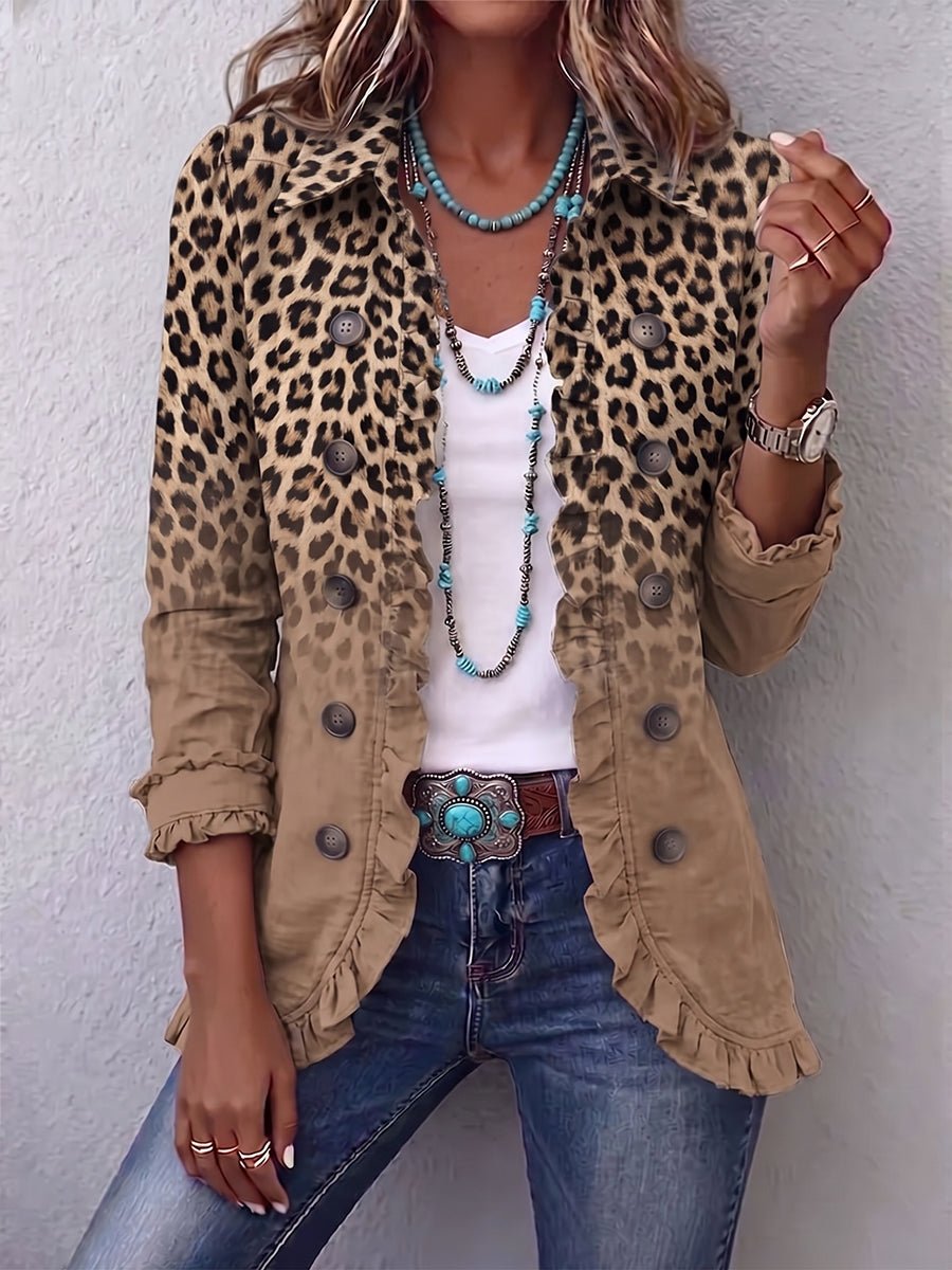 Dobrochna | Panterkowa Jesienna Kurtka z Falbankami - Pootivo