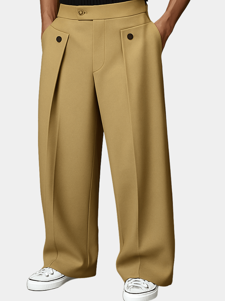 Juliusz | Szerokie Materiałowe Spodnie Męskie z Zakładkami - Pootivo