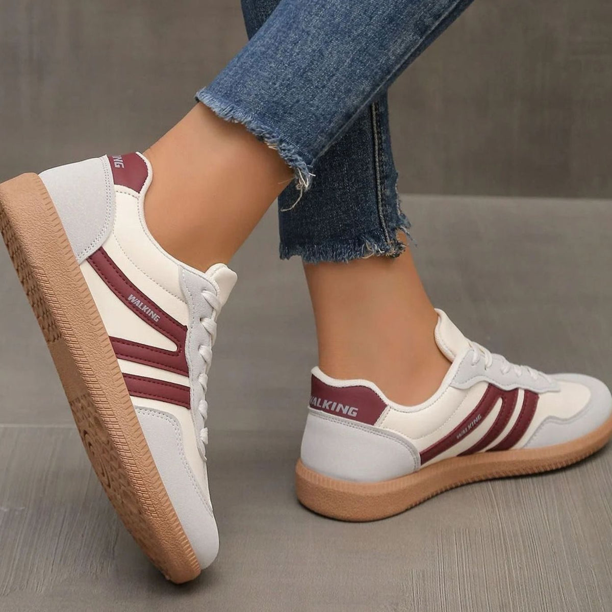 Wincentyna | Niskie Retro Sneakersy z Szerokim Noskiem - Pootivo