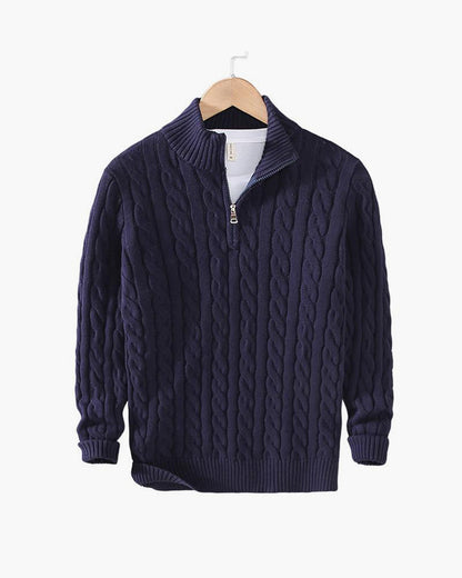 Zdzibor | Elegancki Męski Sweter w Warkocze z Suwakiem