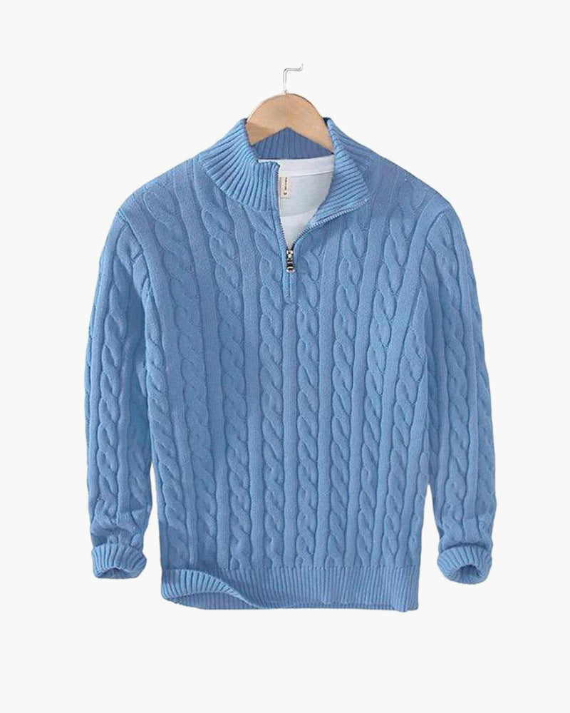Zdzibor | Elegancki Męski Sweter w Warkocze z Suwakiem