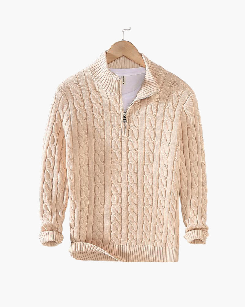 Zdzibor | Elegancki Męski Sweter w Warkocze z Suwakiem