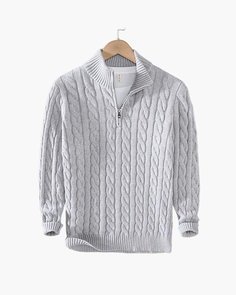 Zdzibor | Elegancki Męski Sweter w Warkocze z Suwakiem