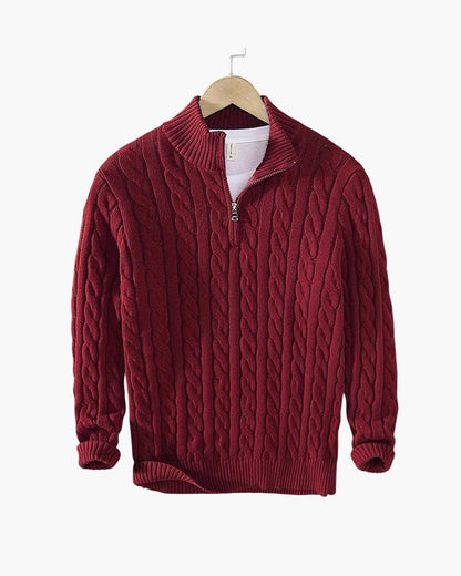 Zdzibor | Elegancki Męski Sweter w Warkocze z Suwakiem