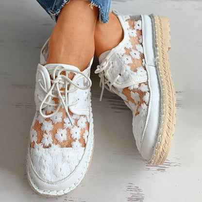Wren | Ażurowe Espadryle w Stokrotki na Platformie