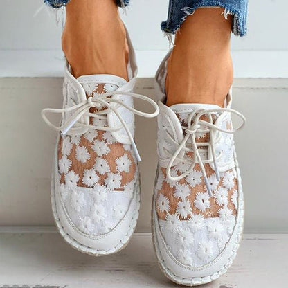 Wren | Ażurowe Espadryle w Stokrotki na Platformie