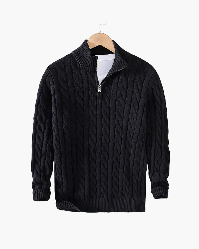 Zdzibor | Elegancki Męski Sweter w Warkocze z Suwakiem