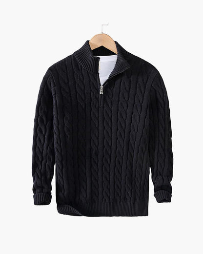 Zdzibor | Elegancki Męski Sweter w Warkocze z Suwakiem