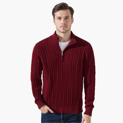 Zdzibor | Elegancki Męski Sweter w Warkocze z Suwakiem
