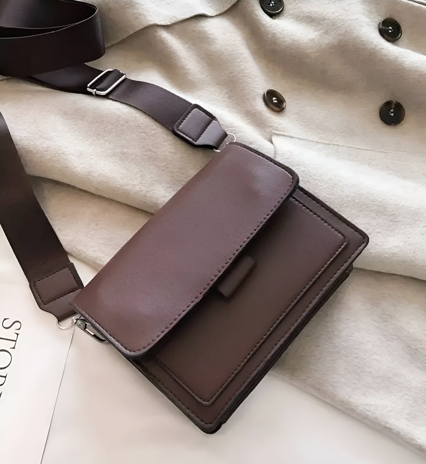 Margaux | Skórzana Torebka Crossbody z Szerokim Paskiem