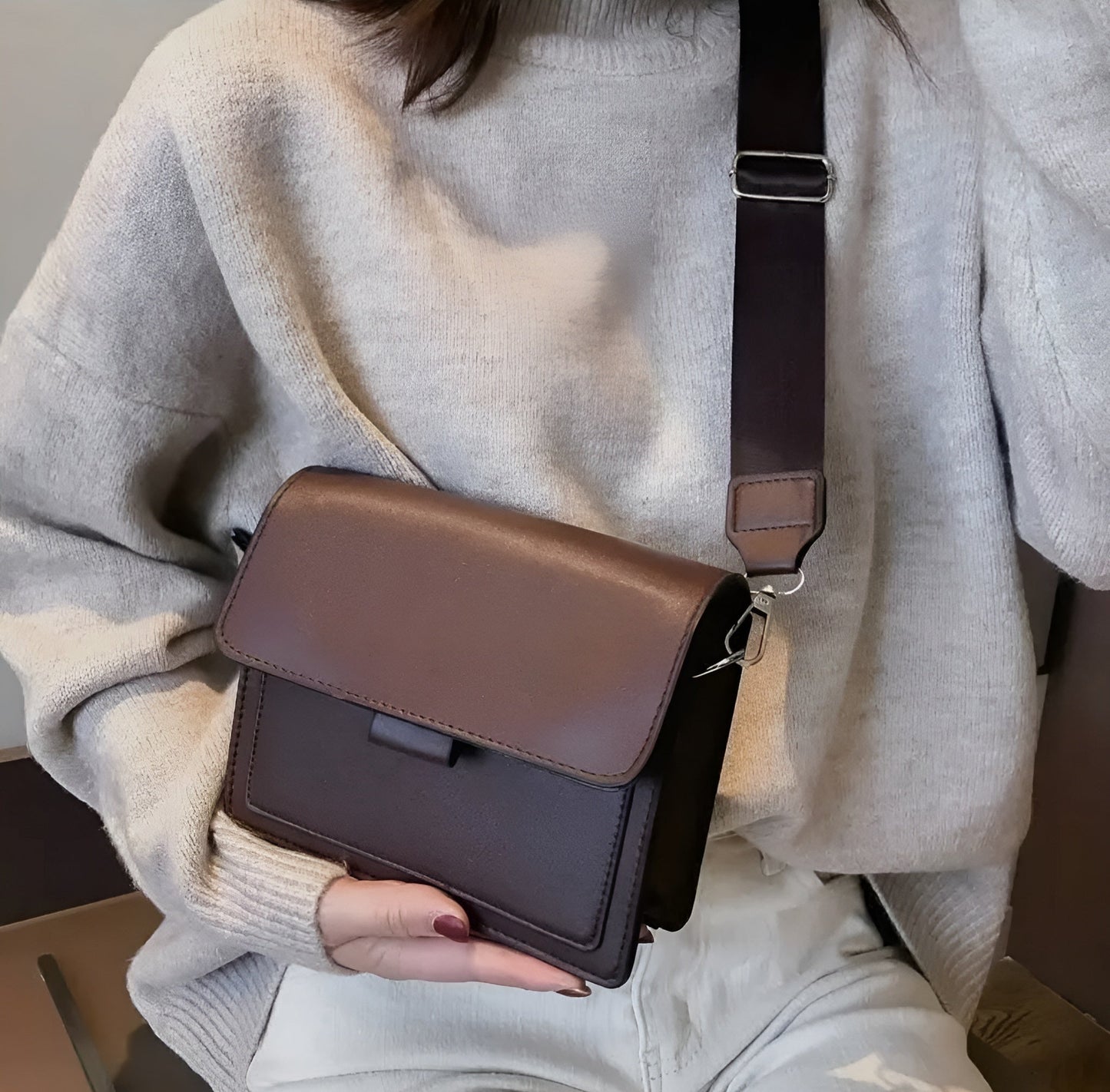 Margaux | Skórzana Torebka Crossbody z Szerokim Paskiem