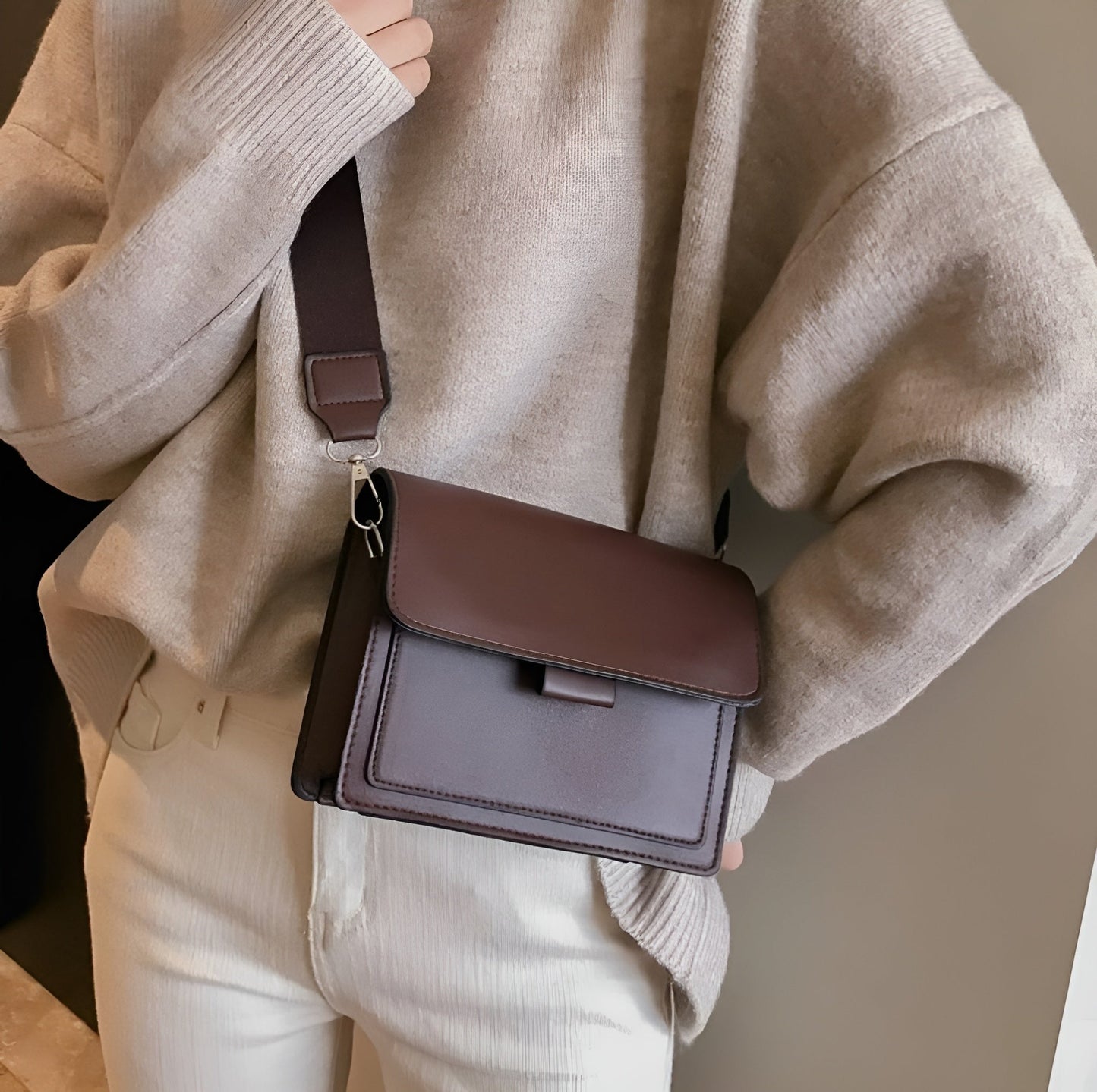 Margaux | Skórzana Torebka Crossbody z Szerokim Paskiem