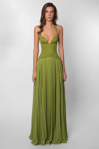 Olivia | Gorsetowa Plisowana Sukienka Maxi