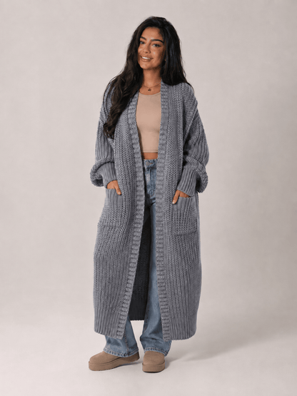 Alicja | Długi Jesienny Kardigan z Kieszeniami - Pootivo