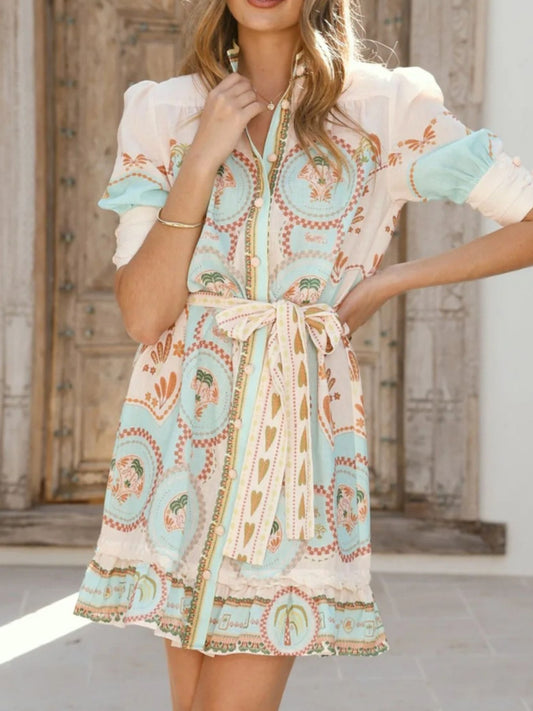 Amelie Sukienka Mini Koszulowa Boho z Paskiem - Pootivo