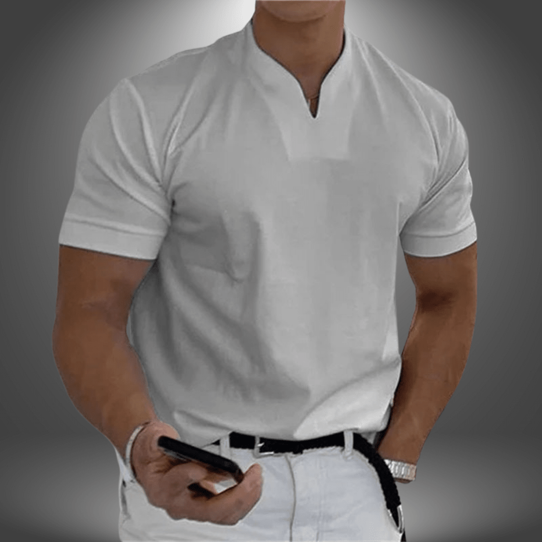 Archer | Gładki Codzienny T-shirt Męski w Serek - Pootivo