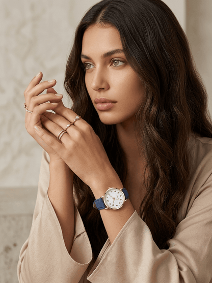 Aubrey | Różowozłoty Zegarek Damski na Skórzanym Pasku - Pootivo