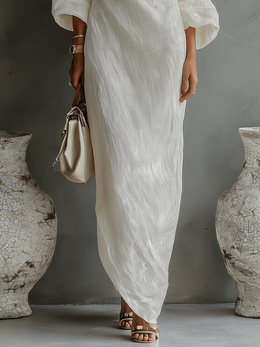 Blair | Asymetryczna Zwiewna Sukienka Maxi na Jedno Ramię - Pootivo