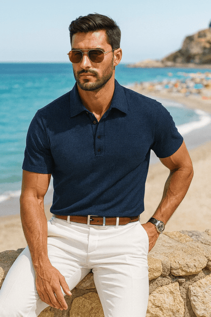 Blake Heren Poloshirt Met Wafelpatroon – Ademend en Licht, Geschikt Voor Golf en Tennis, Met Kraag - Pootivo