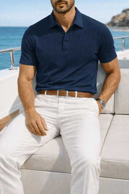 Blake Heren Poloshirt Met Wafelpatroon – Ademend en Licht, Geschikt Voor Golf en Tennis, Met Kraag - Pootivo