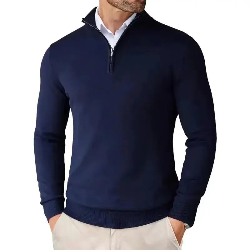 Chociemir | Dopasowany Jesienny Sweter ze Stójką na Zamek - Pootivo