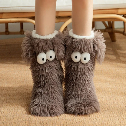 Brązowe pluszowe skarpety domowe z oczkami