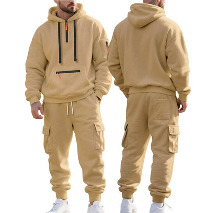 Dawid | Męski Ocieplany Dres z Kieszeniami Cargo - Pootivo