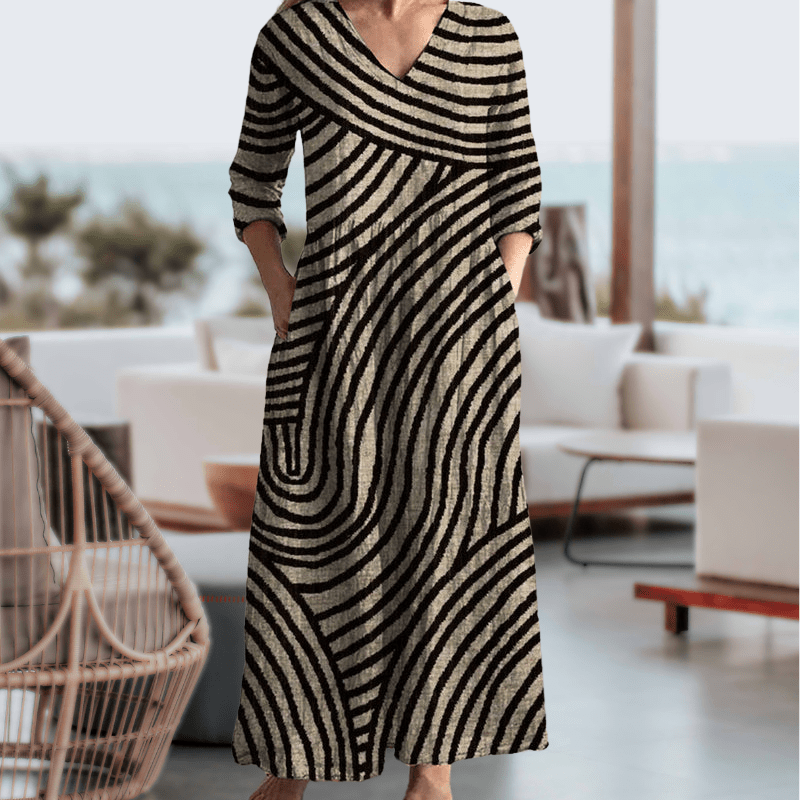 Harlow | Vintage Wzorzysta Sukienka Maxi Z Kieszeniami - Pootivo