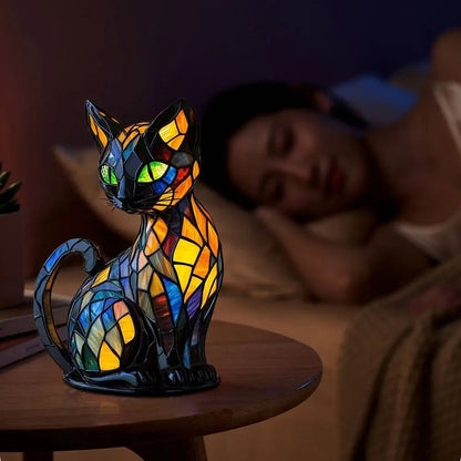 Jasnomira | Witrażowa Lampka Nocna w Kształcie Kota - Pootivo