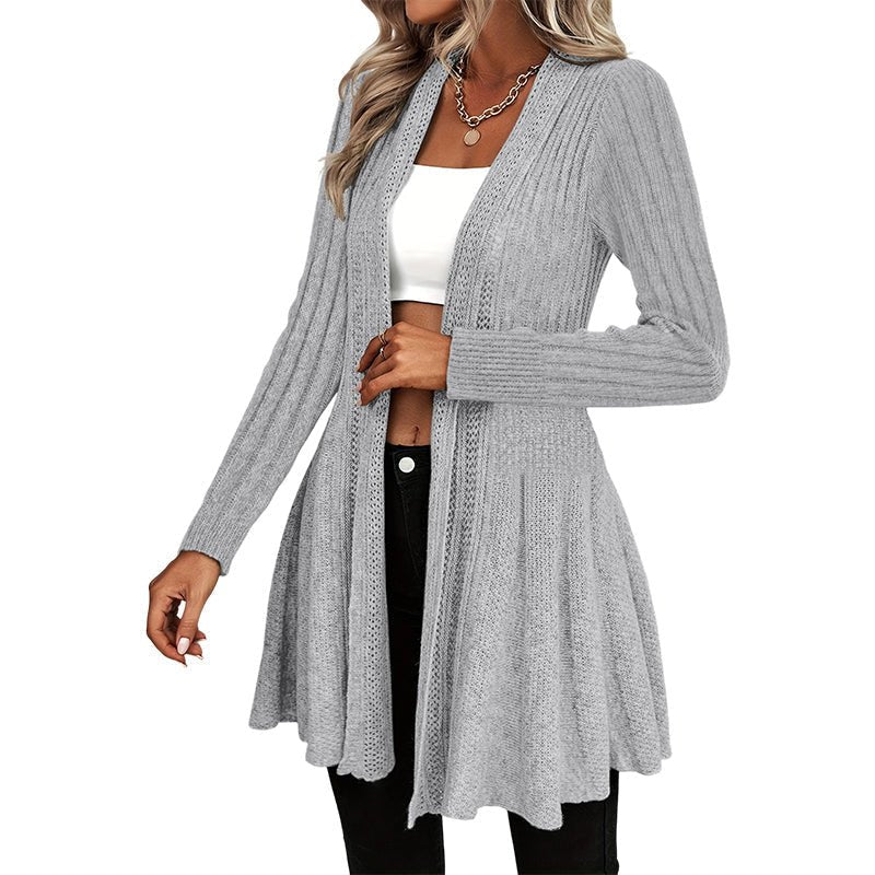 Józefina | Prążkowany Jesienny Kardigan z Baskinką - Pootivo