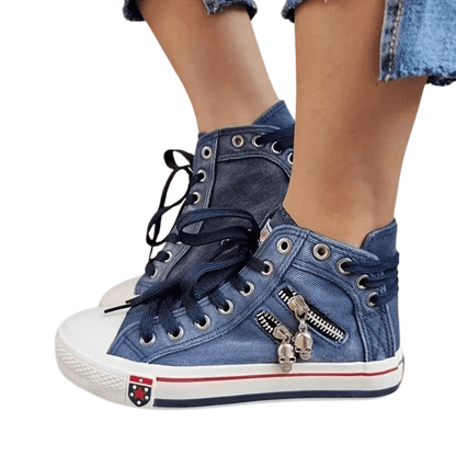 Kornelia | Jeansowe Wysokie Trampki Damskie - Pootivo