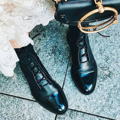 Marianna | Sznurowane Jesienne Botki w Stylu Vintage - Pootivo