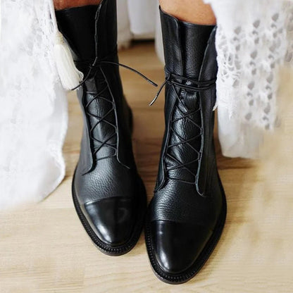 Marianna | Sznurowane Jesienne Botki w Stylu Vintage - Pootivo