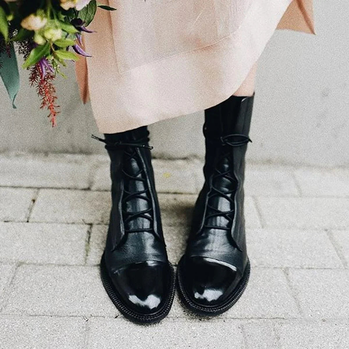 Marianna | Sznurowane Jesienne Botki w Stylu Vintage - Pootivo