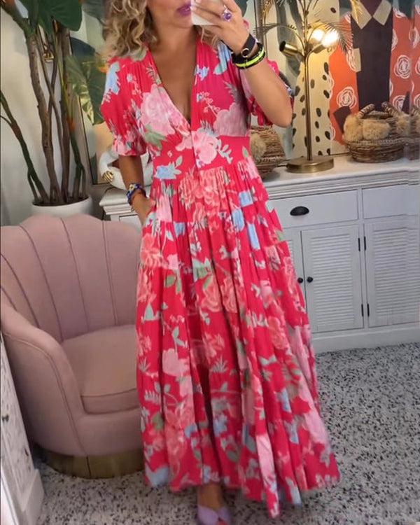 Marivelle Sukienka Maxi W Kwiaty - Letnia Długa Z Dekoltem V - Pootivo