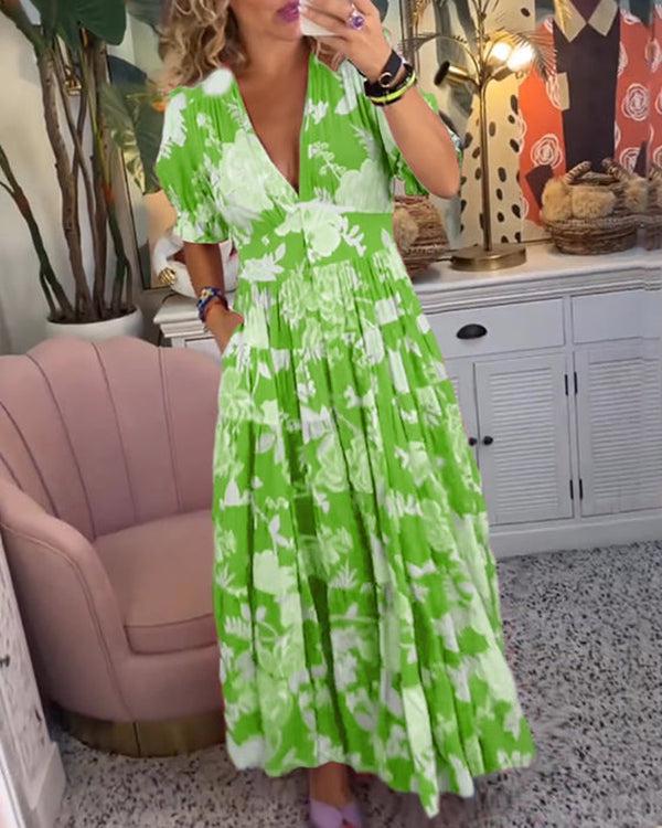 Marivelle Sukienka Maxi W Kwiaty - Letnia Długa Z Dekoltem V - Pootivo