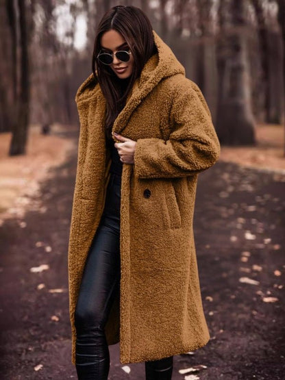 Mieczysława | Długi Zimowy Płaszcz Teddy z Paskiem - Pootivo