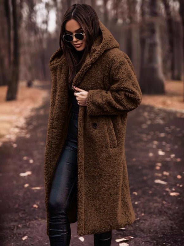 Mieczysława | Długi Zimowy Płaszcz Teddy z Paskiem - Pootivo