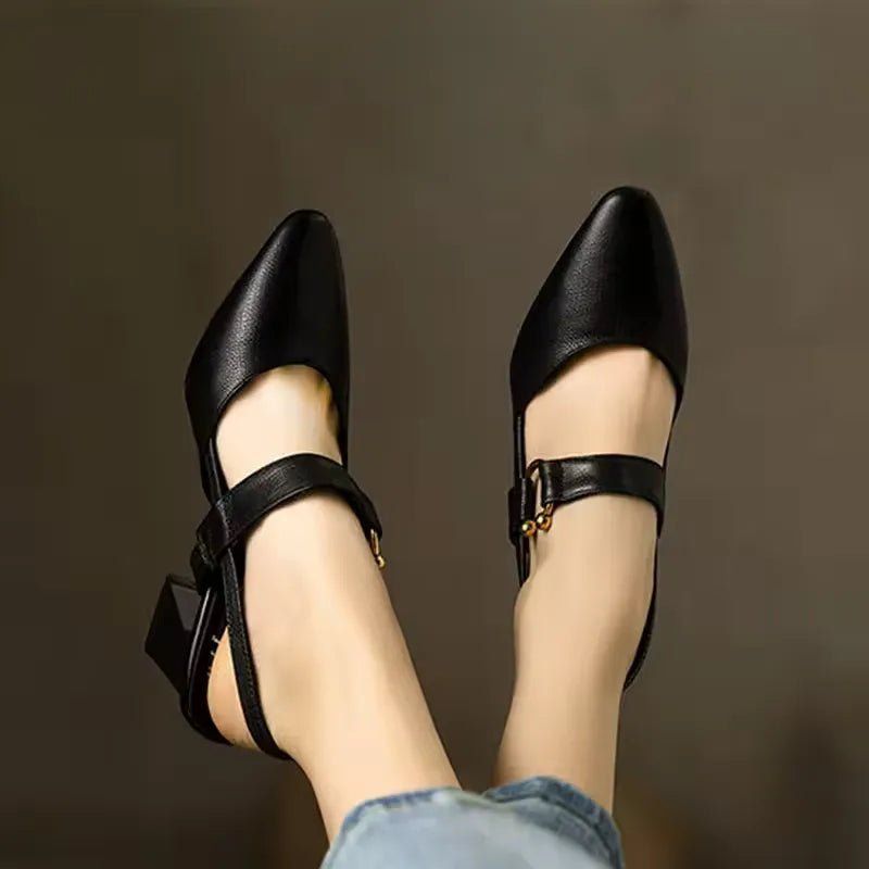 Orlée Czółenka Damskie na Słupku Slingback ze Złotą Klamrą - Pootivo