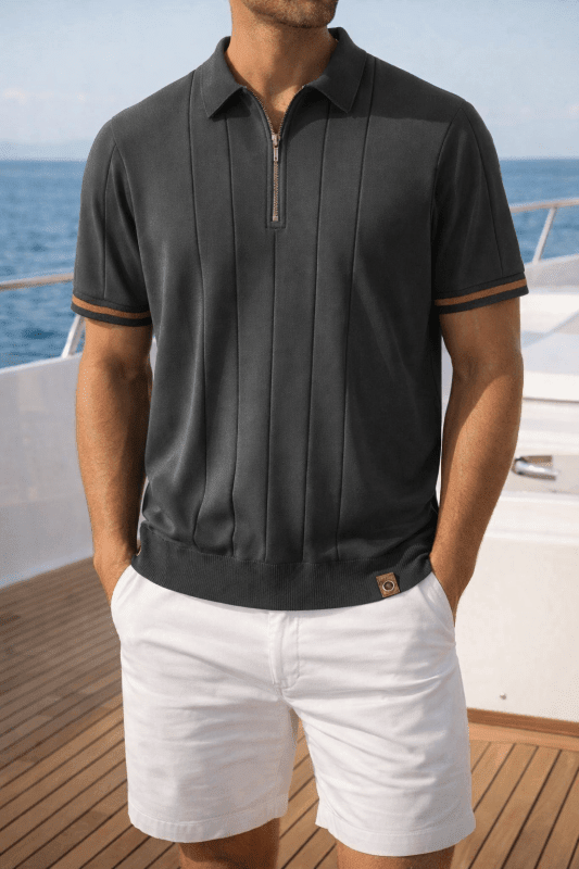Owen Koszulka Polo Męska Dzianina – Elegancka Polo z Zamkiem Bawełna Prążkowana - Pootivo