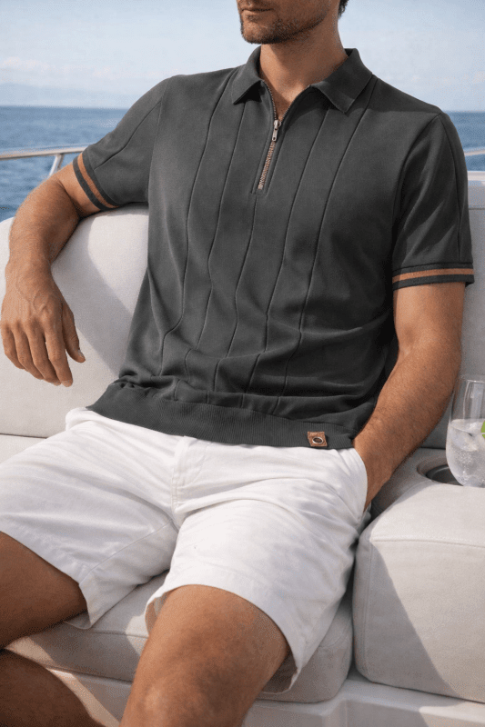 Owen Koszulka Polo Męska Dzianina – Elegancka Polo z Zamkiem Bawełna Prążkowana - Pootivo