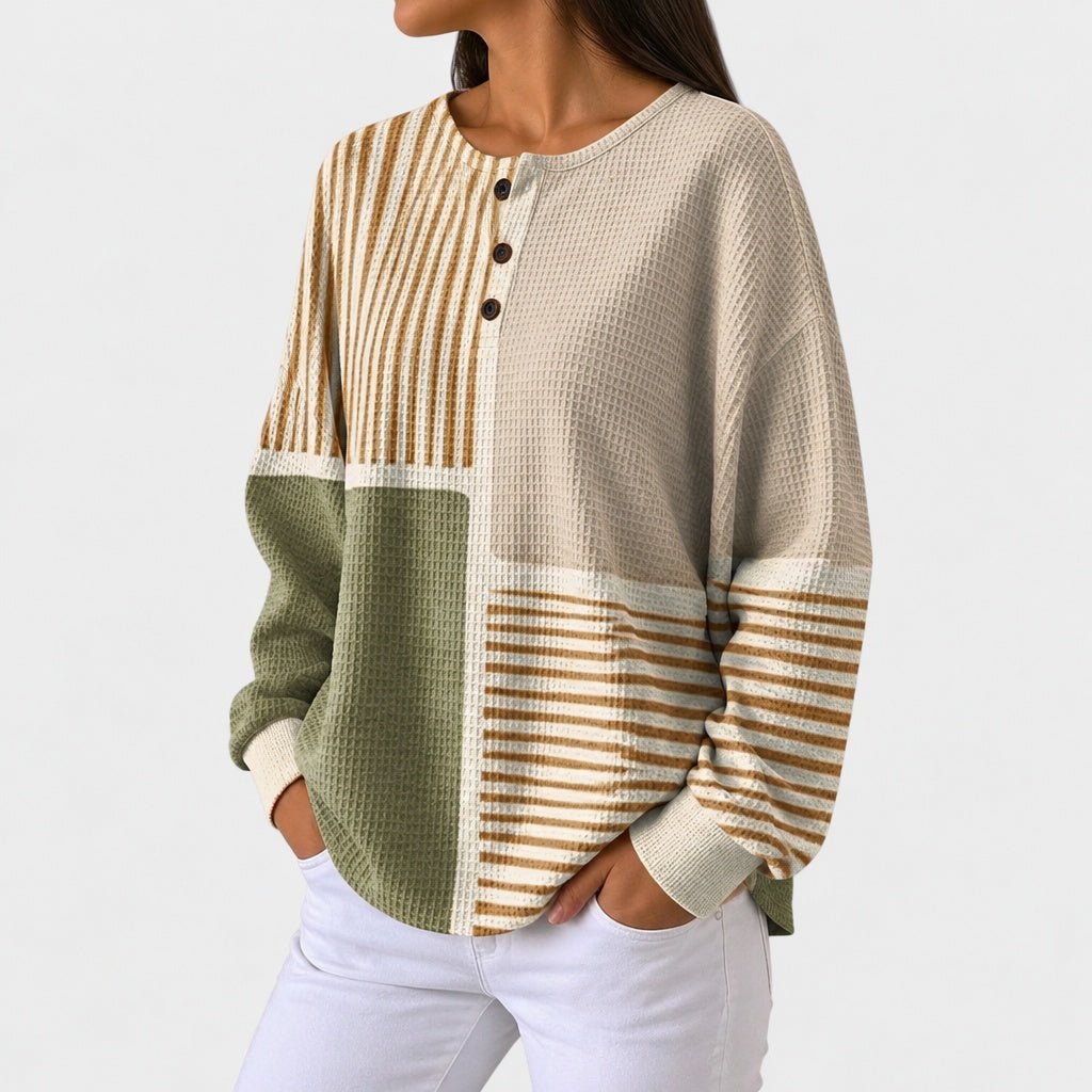 Radzimira | Patchworkowy Jesienny Sweter w Paski - Pootivo