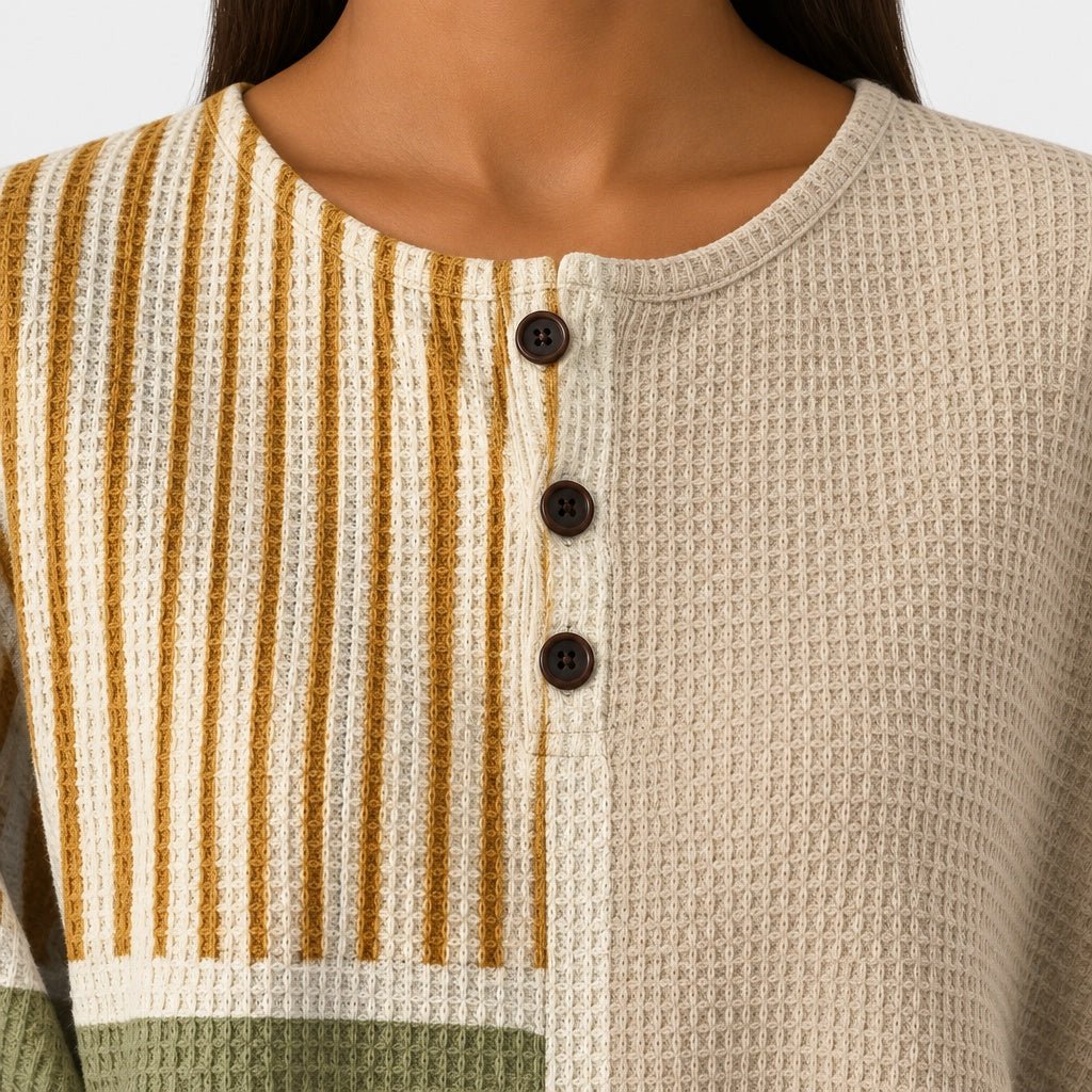 Radzimira | Patchworkowy Jesienny Sweter w Paski - Pootivo