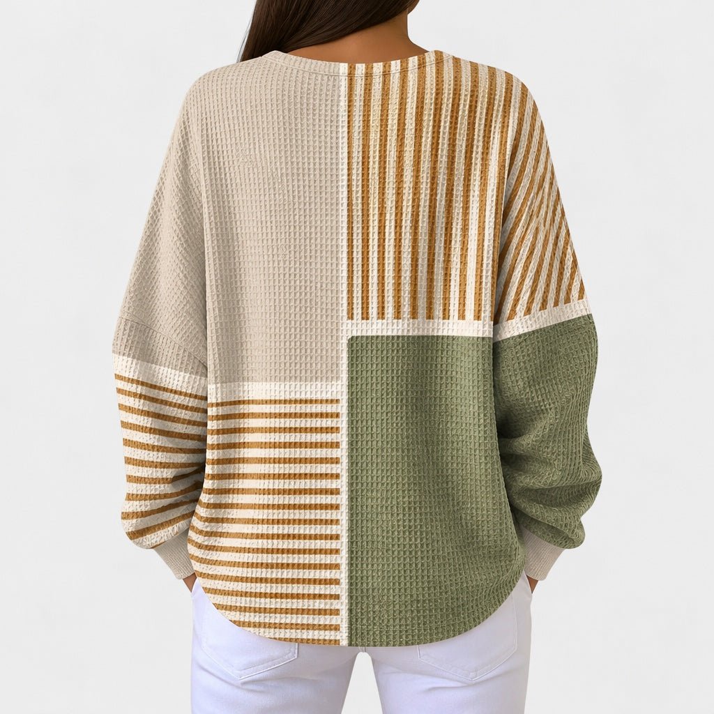 Radzimira | Patchworkowy Jesienny Sweter w Paski - Pootivo