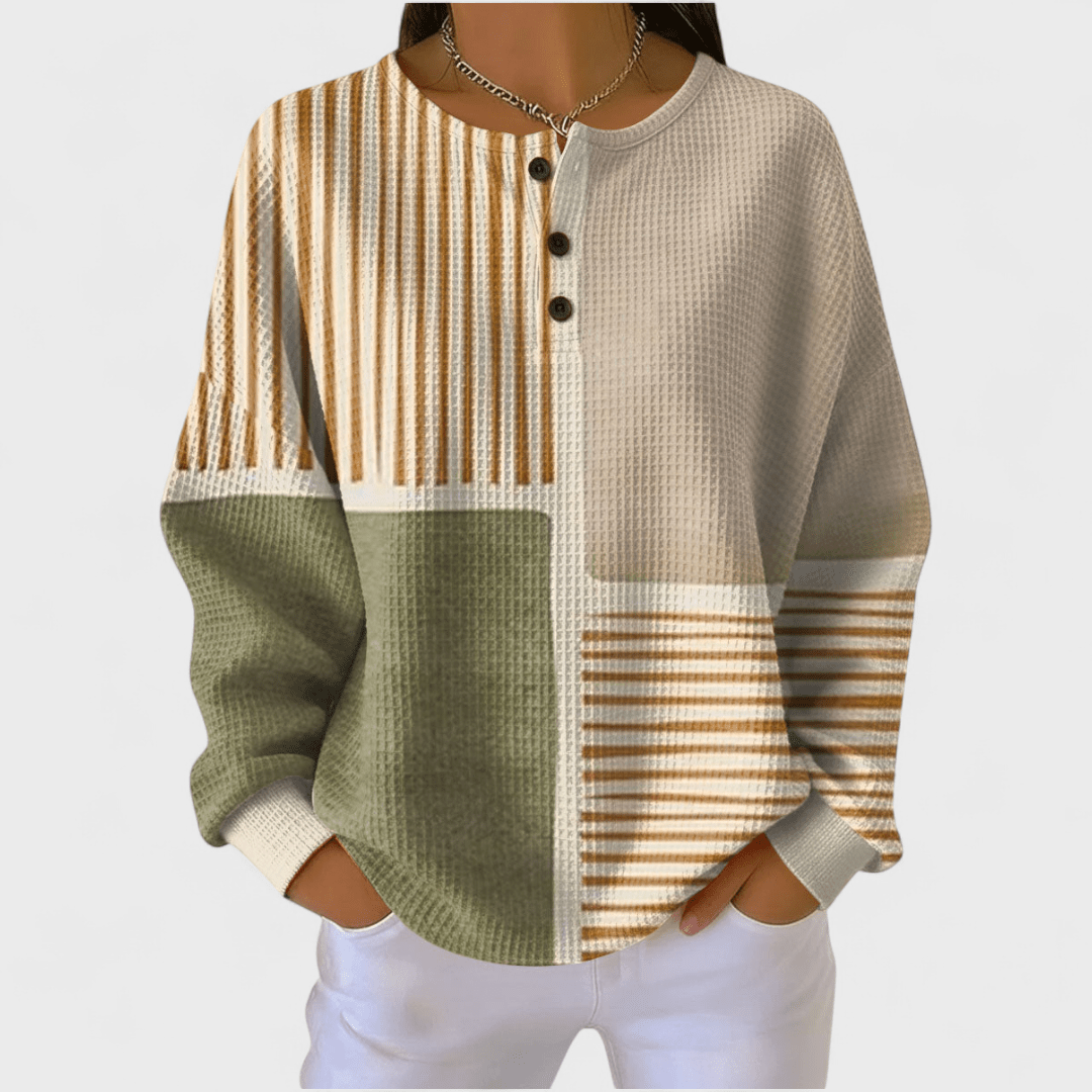 Radzimira | Patchworkowy Jesienny Sweter w Paski - Pootivo