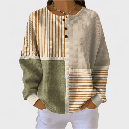 Radzimira | Patchworkowy Jesienny Sweter w Paski - Pootivo