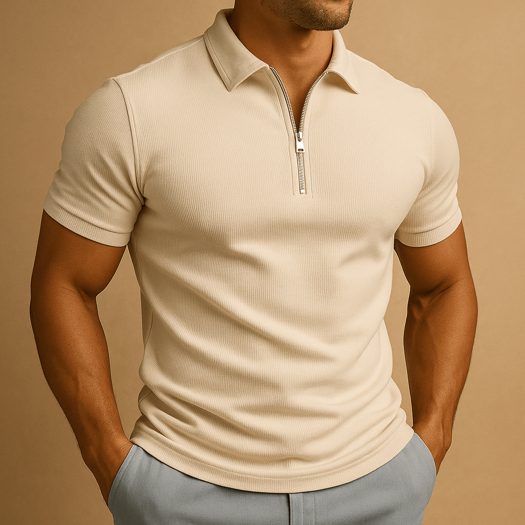 Ravon | Koszulka Polo Męska z Zamkiem – Slim Fit T-shirt z Kołnierzykiem - Pootivo