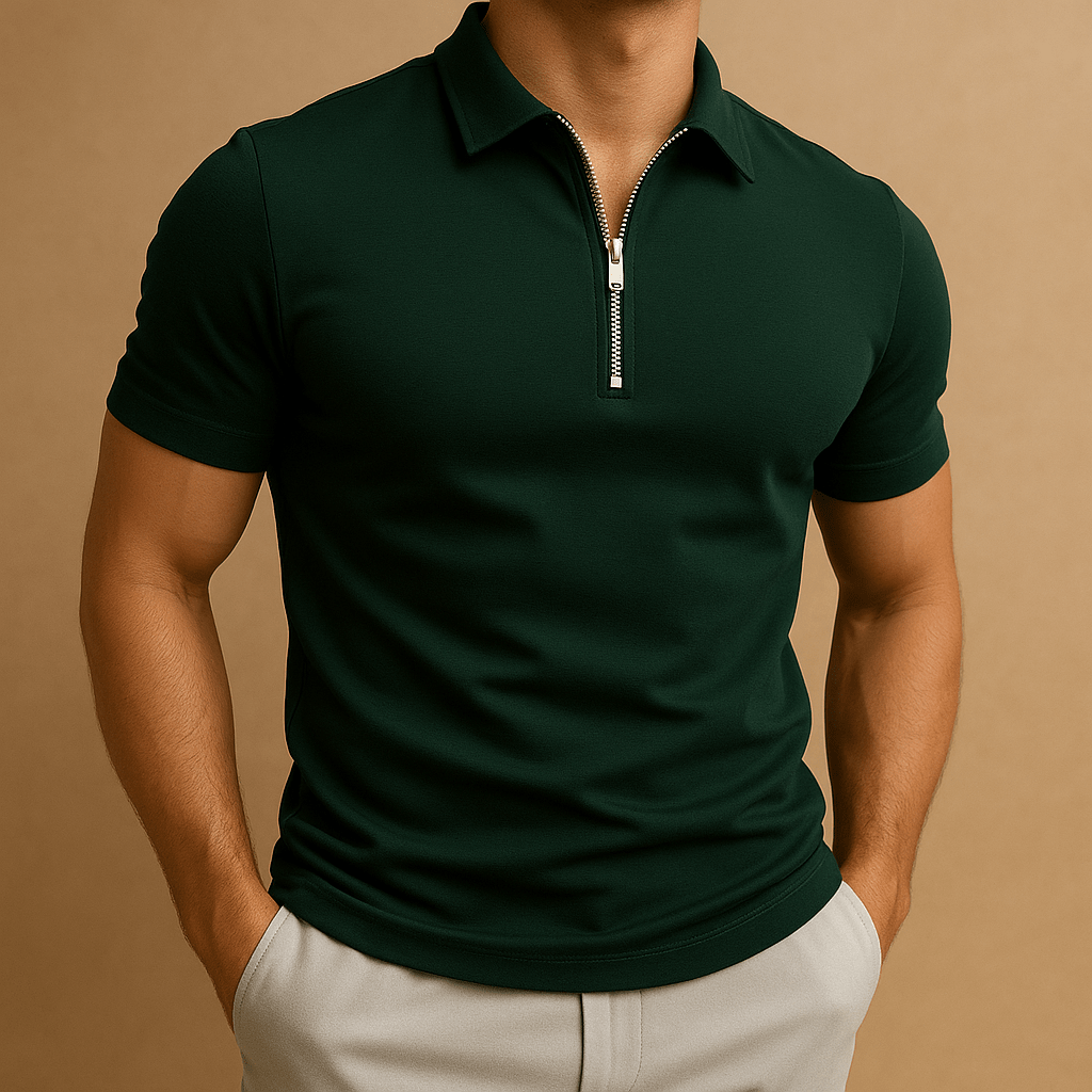 Ravon | Koszulka Polo Męska z Zamkiem – Slim Fit T-shirt z Kołnierzykiem - Pootivo