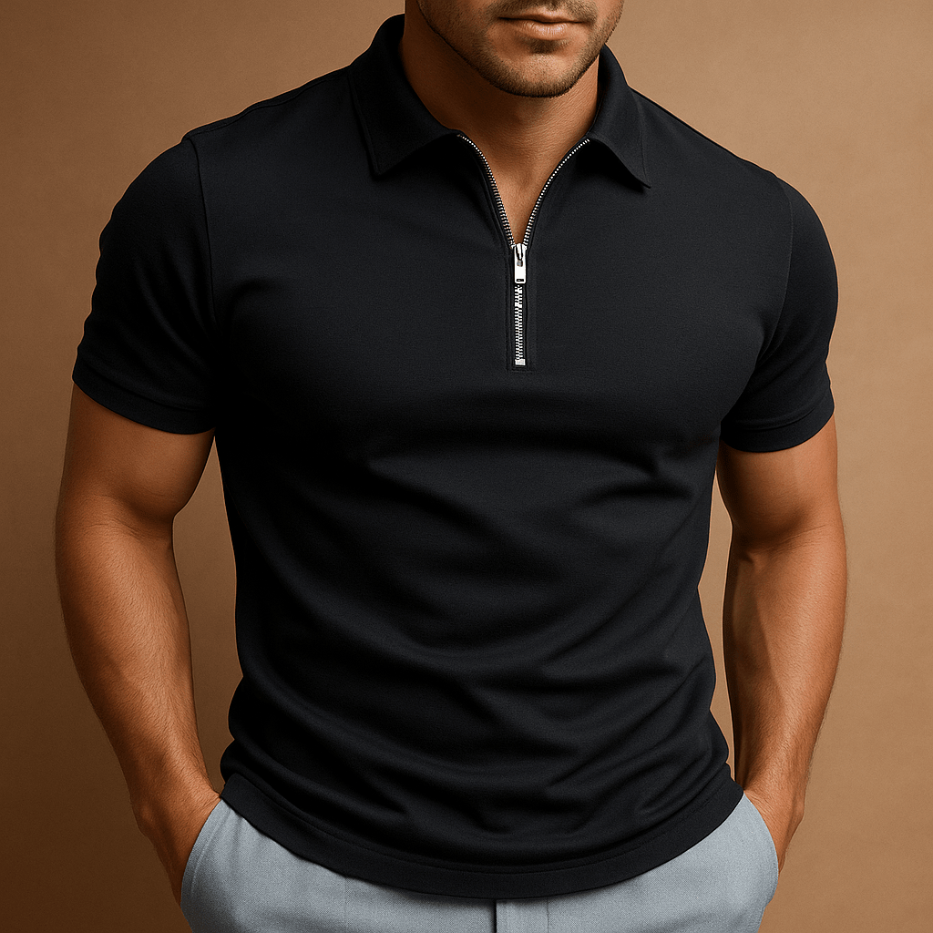 Ravon | Koszulka Polo Męska z Zamkiem – Slim Fit T-shirt z Kołnierzykiem - Pootivo