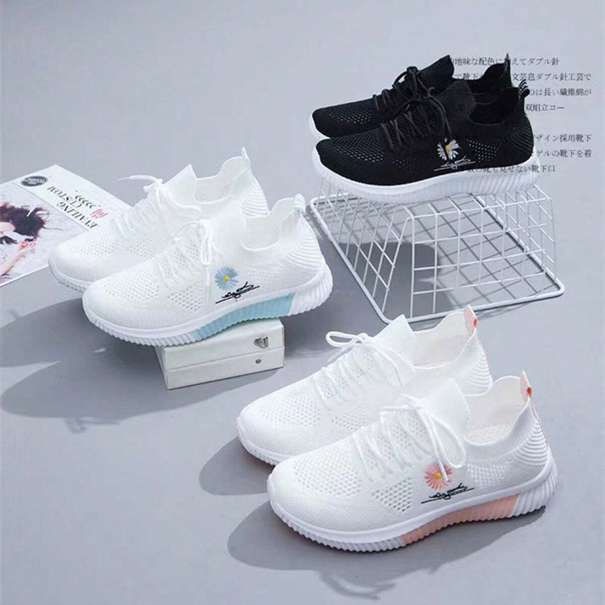 Rivèa Buty Sportowe Damskie Sneakersy z Haftem Lekkie Adidasy - Pootivo